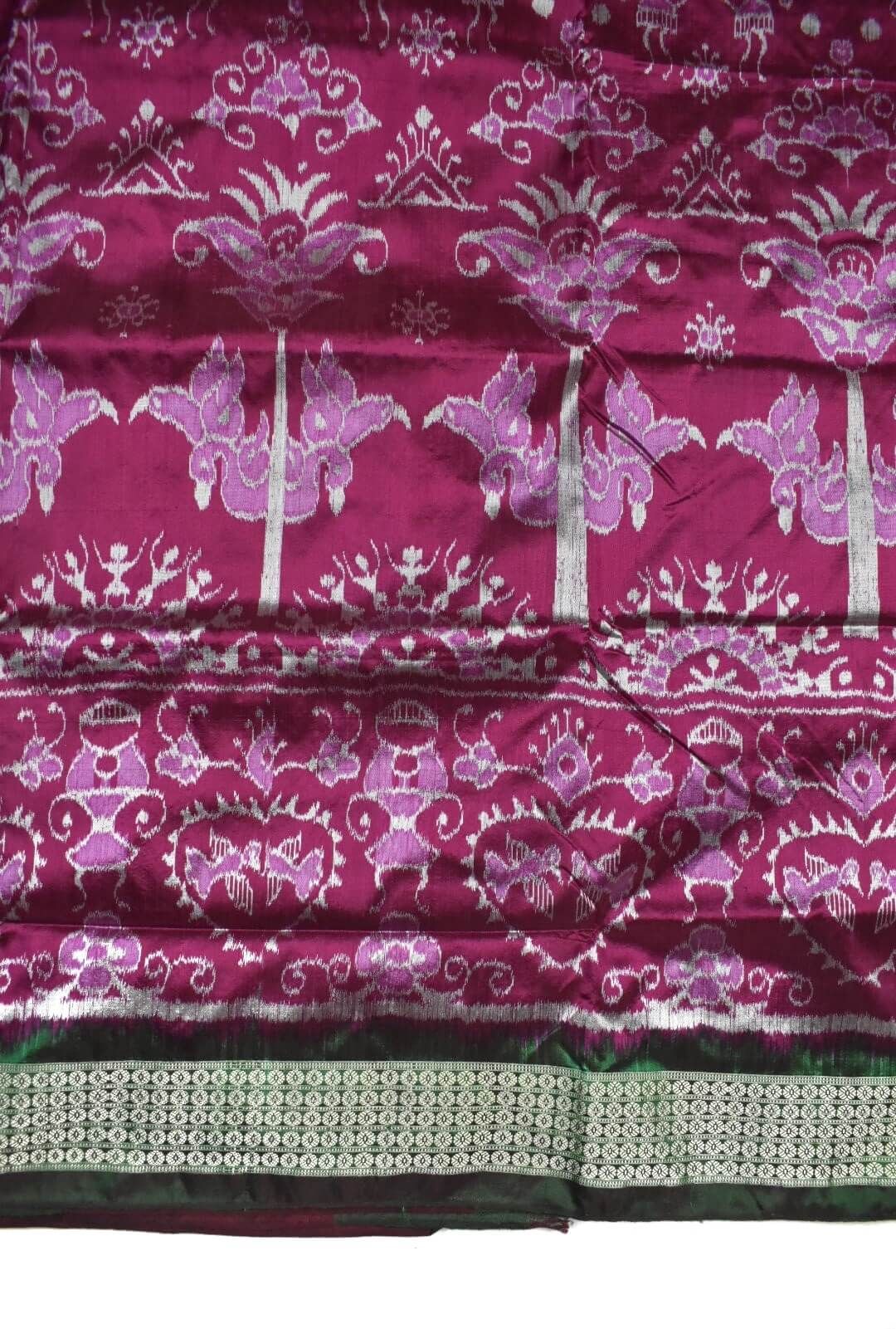 Green Combination Patli Design Sambalpuri Handloom Silk Saree - Image 5