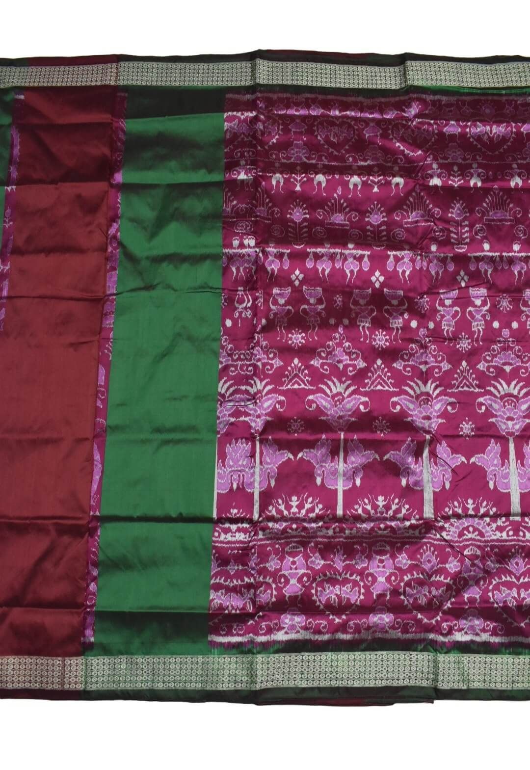Green Combination Patli Design Sambalpuri Handloom Silk Saree