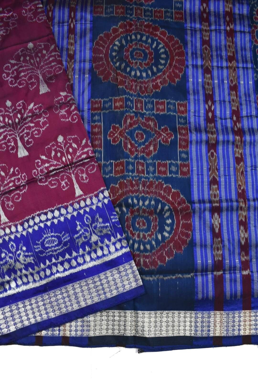 Green Combination Patli Design Sambalpuri Handloom Silk Saree - Image 4