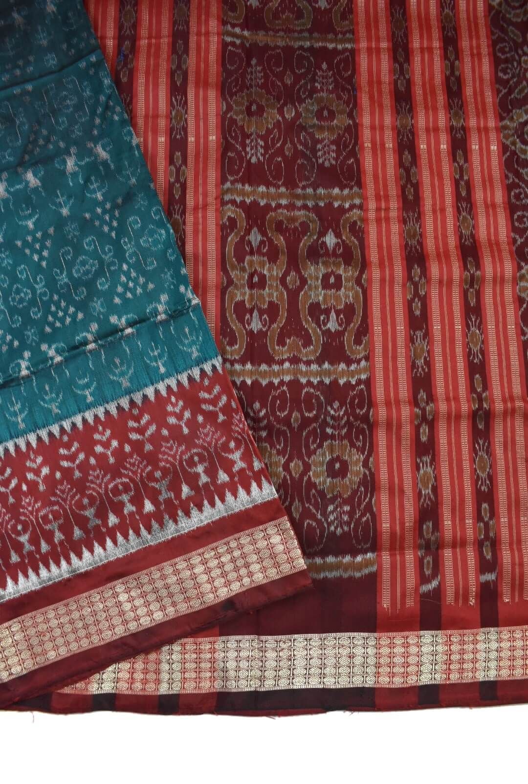 Green Combination Patli Design Sambalpuri Handloom Silk Saree - Image 4