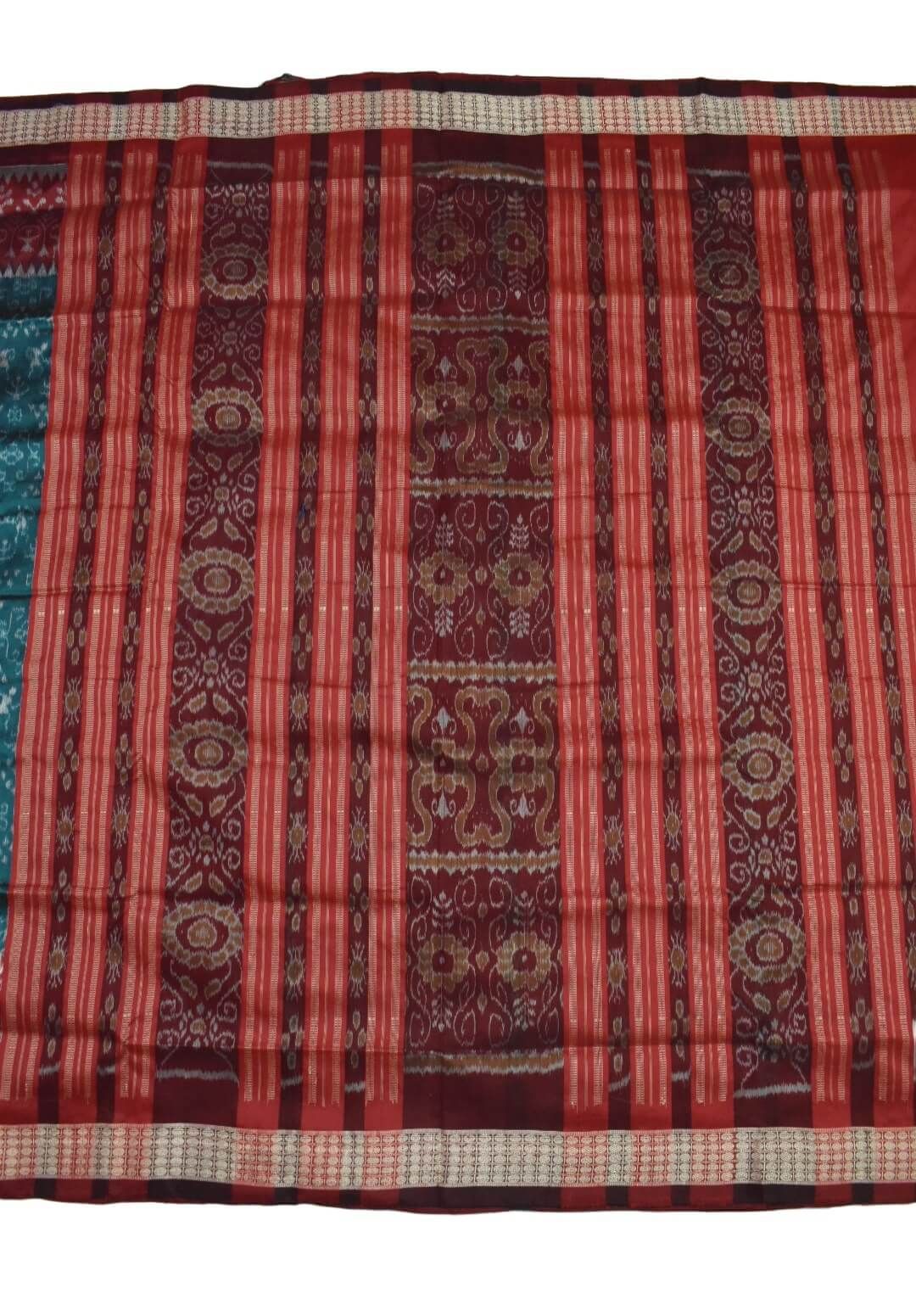 Green Combination Patli Design Sambalpuri Handloom Silk Saree - Image 3