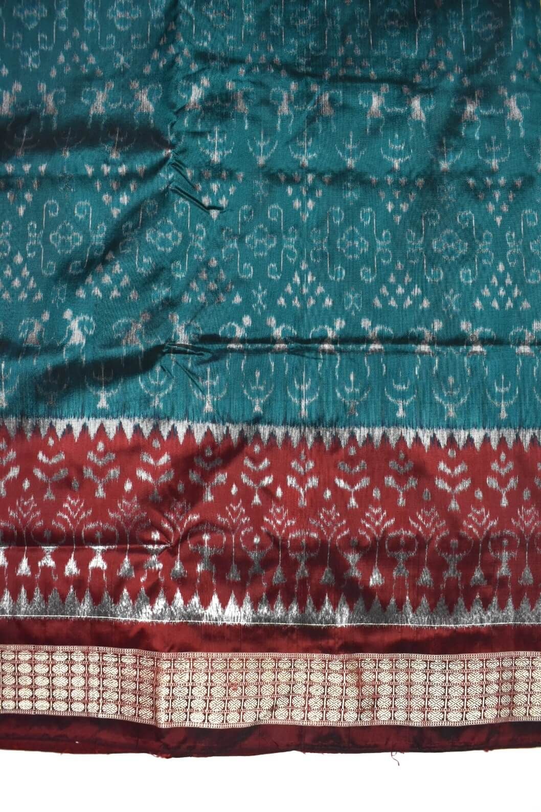 Green Combination Patli Design Sambalpuri Handloom Silk Saree - Image 5