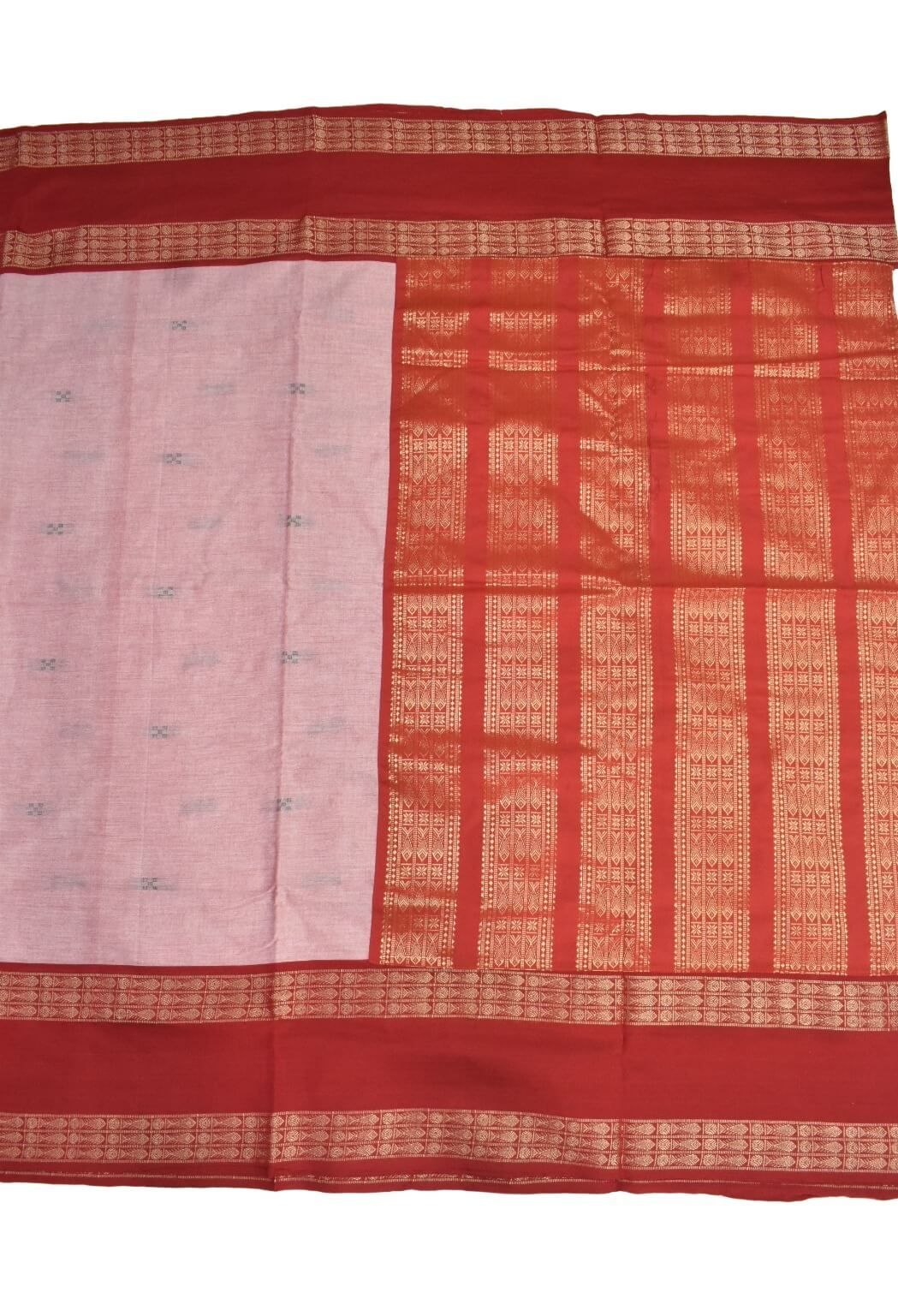 White Colour Sambalpuri Handloom Cotton Saree - Image 2