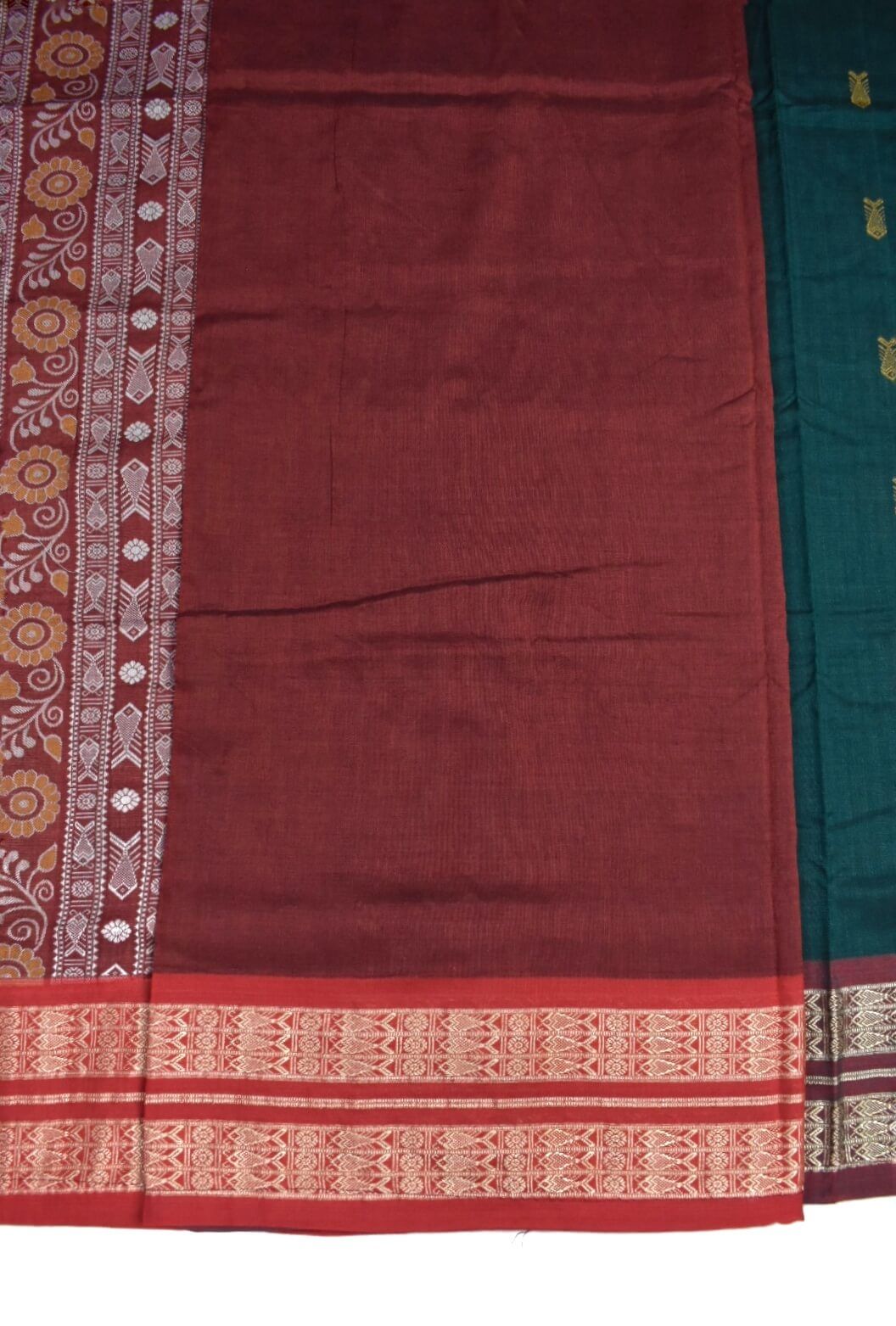 Green Colour Sambalpuri Handloom Cotton Saree - Image 5