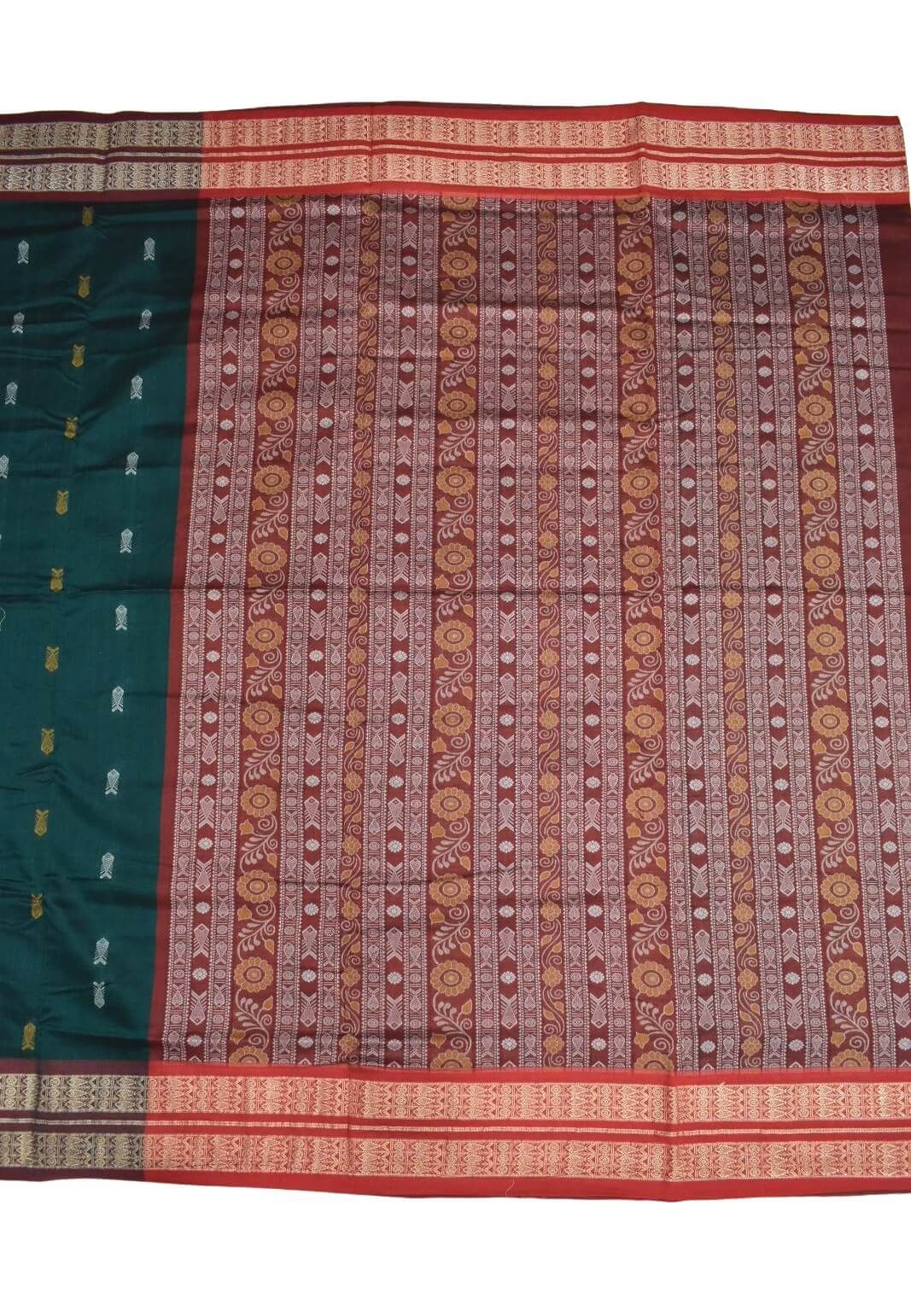 Green Colour Sambalpuri Handloom Cotton Saree - Image 2