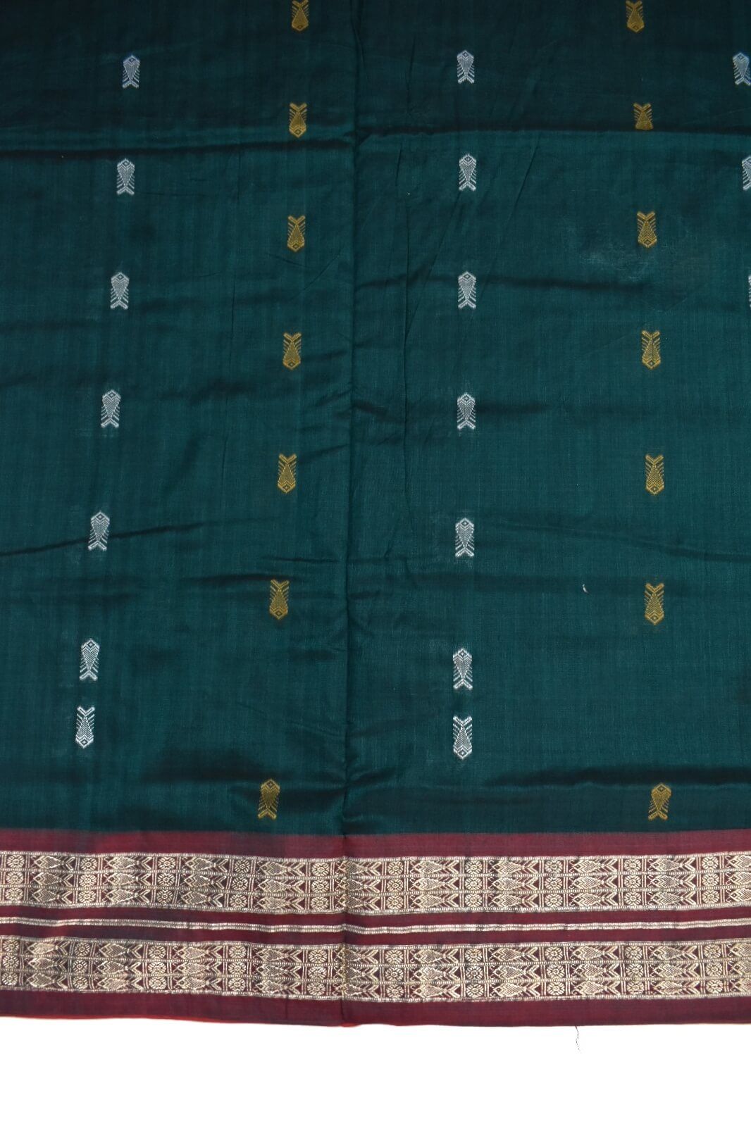 Green Colour Sambalpuri Handloom Cotton Saree - Image 4