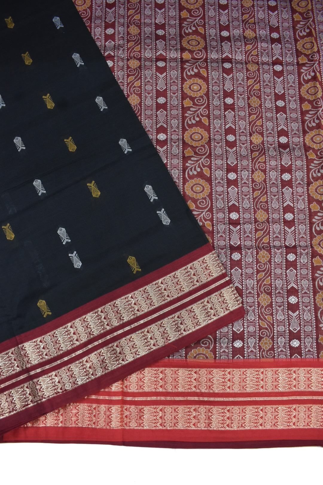 Black Colour Sambalpuri Handloom Cotton Saree - Image 3