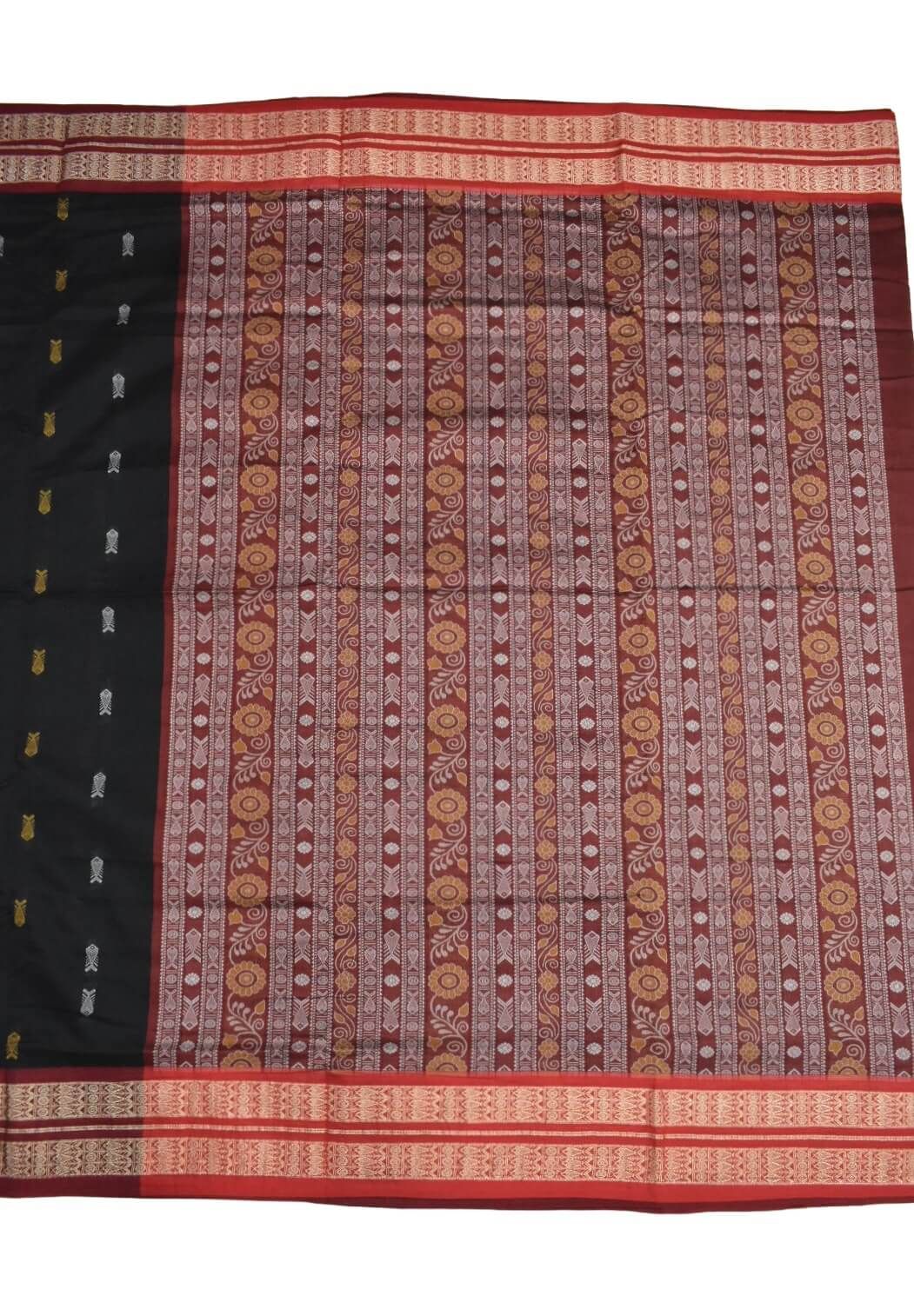 Black Colour Sambalpuri Handloom Cotton Saree - Image 2