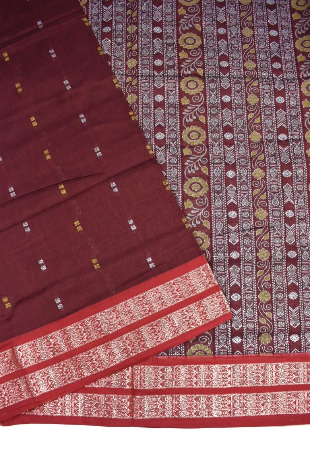 Green Colour Sambalpuri Handloom Cotton Saree - Image 3