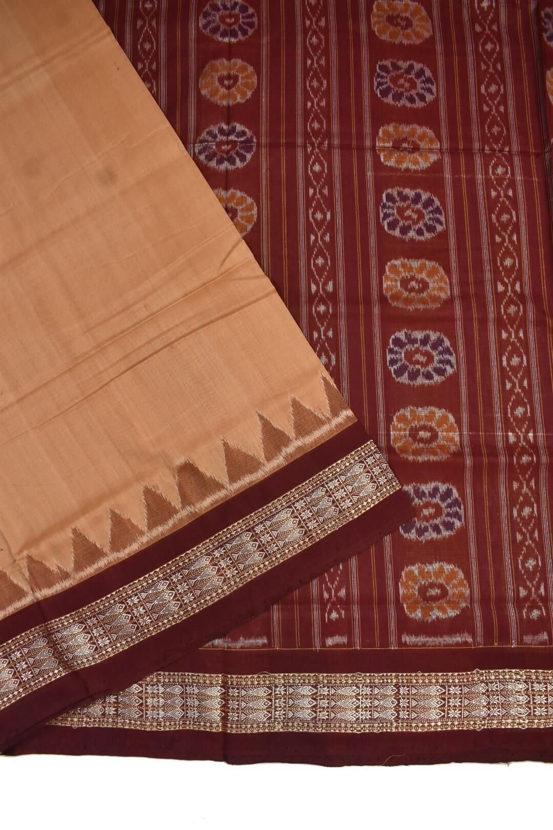 Biscuit Colour Sambalpuri Handloom Cotton Saree - Image 3
