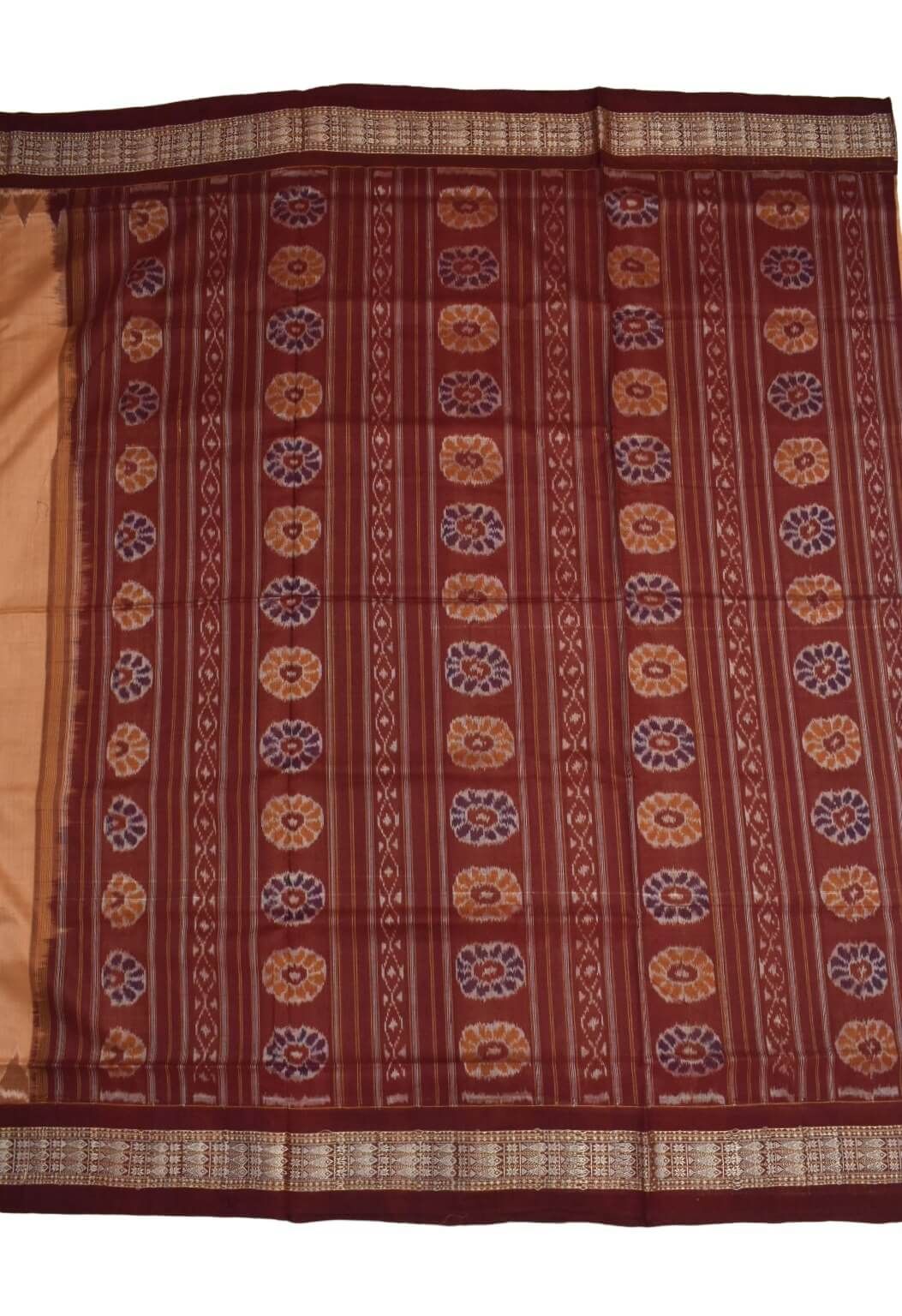 Biscuit Colour Sambalpuri Handloom Cotton Saree - Image 2