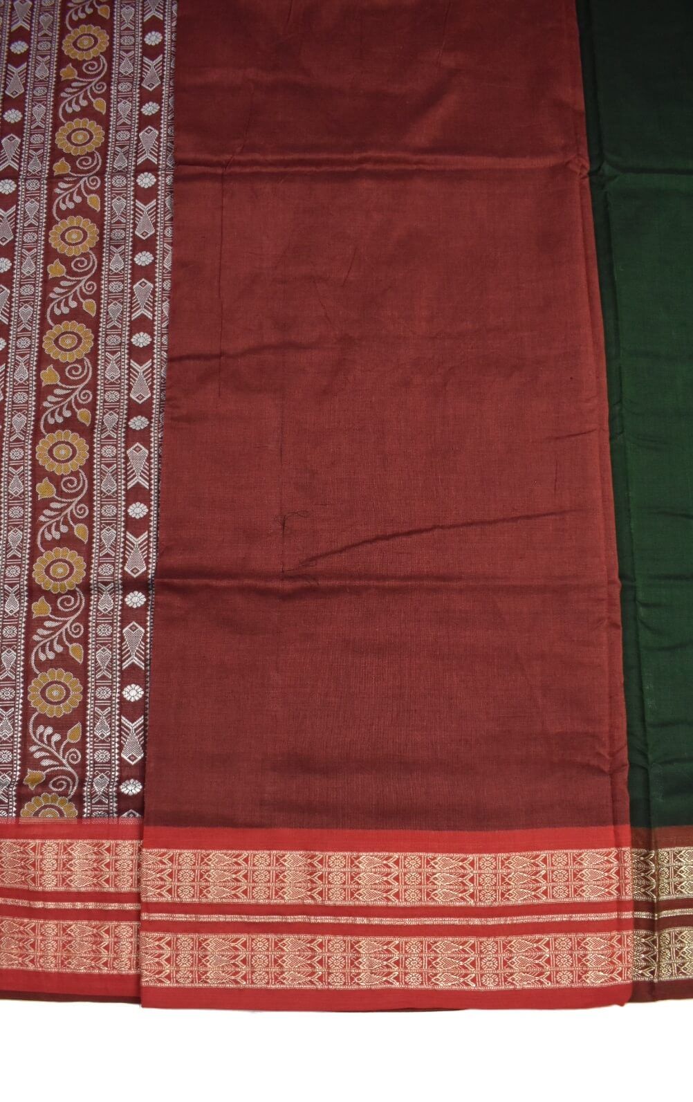 Green Colour Sambalpuri Handloom Cotton Saree - Image 5