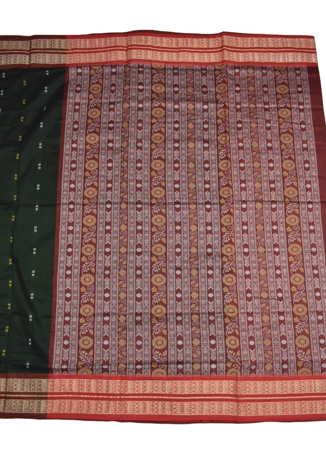 Green Colour Sambalpuri Handloom Cotton Saree - Image 2