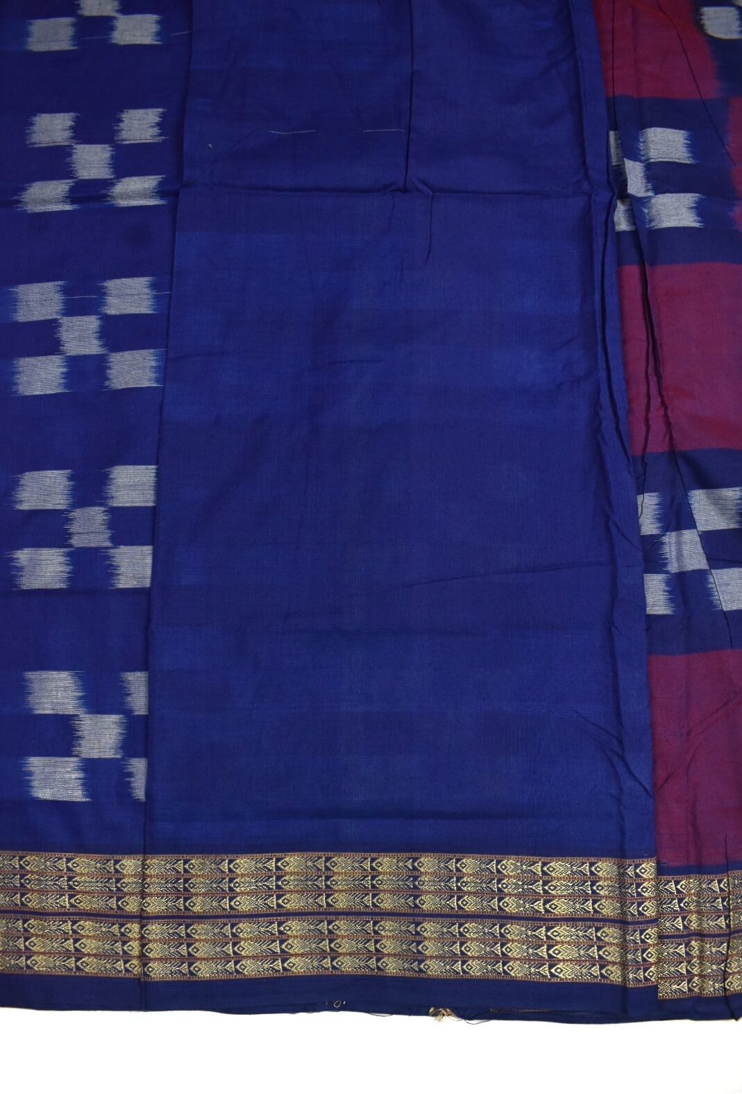 Red-Blue Colour Sambalpuri Handloom Cotton Saree - Image 5