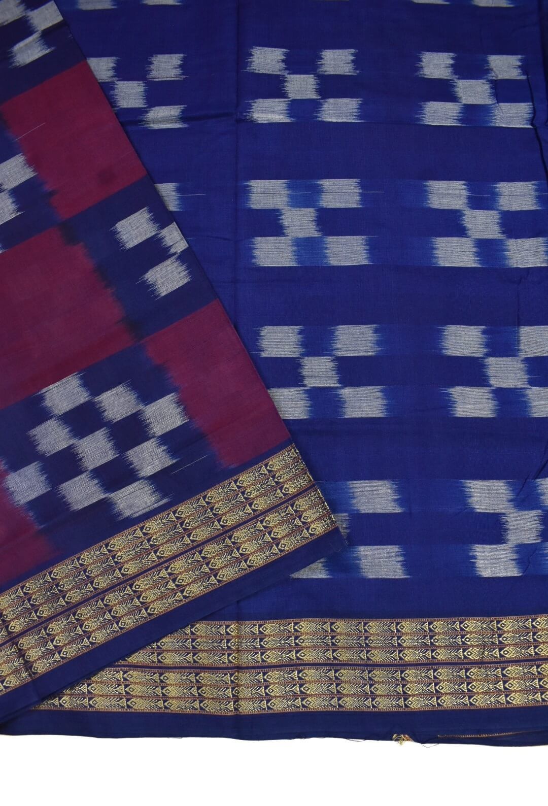 Red-Blue Colour Sambalpuri Handloom Cotton Saree - Image 3