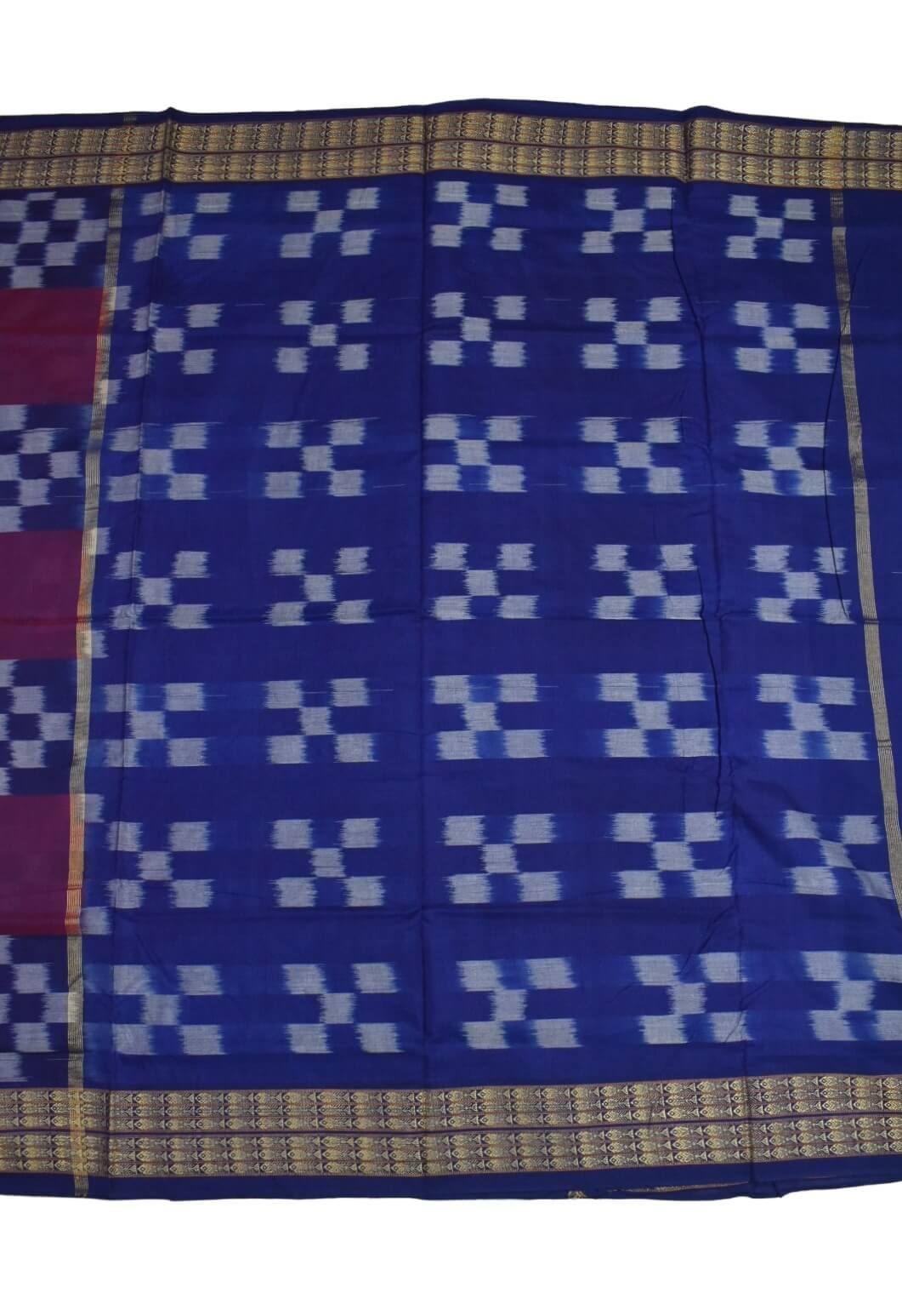 Red-Blue Colour Sambalpuri Handloom Cotton Saree - Image 2