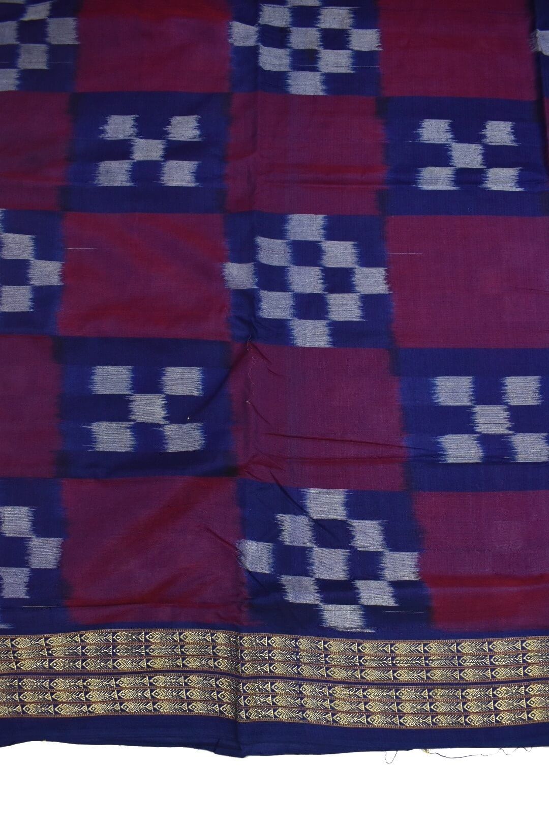 Red-Blue Colour Sambalpuri Handloom Cotton Saree - Image 4