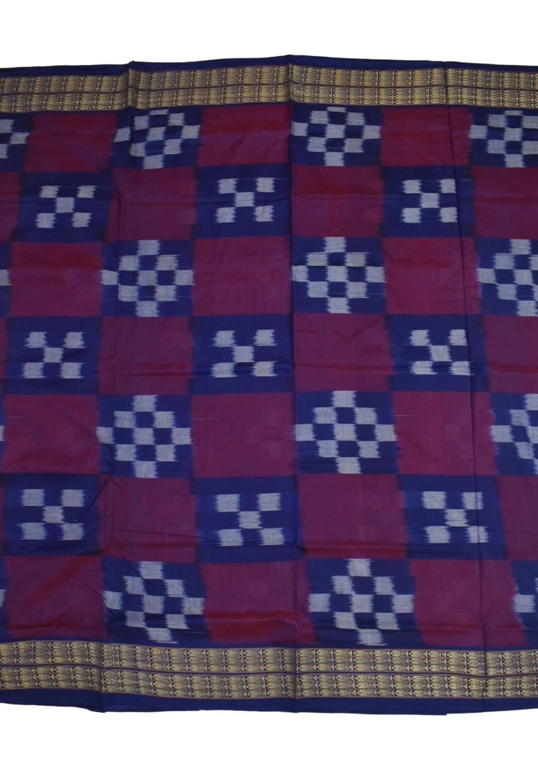 Red-Blue Colour Sambalpuri Handloom Cotton Saree