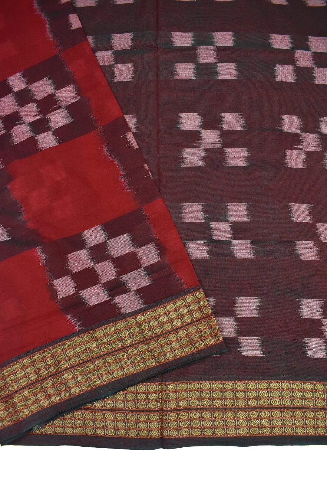 Red Colour Sambalpuri Handloom Cotton Saree - Image 3
