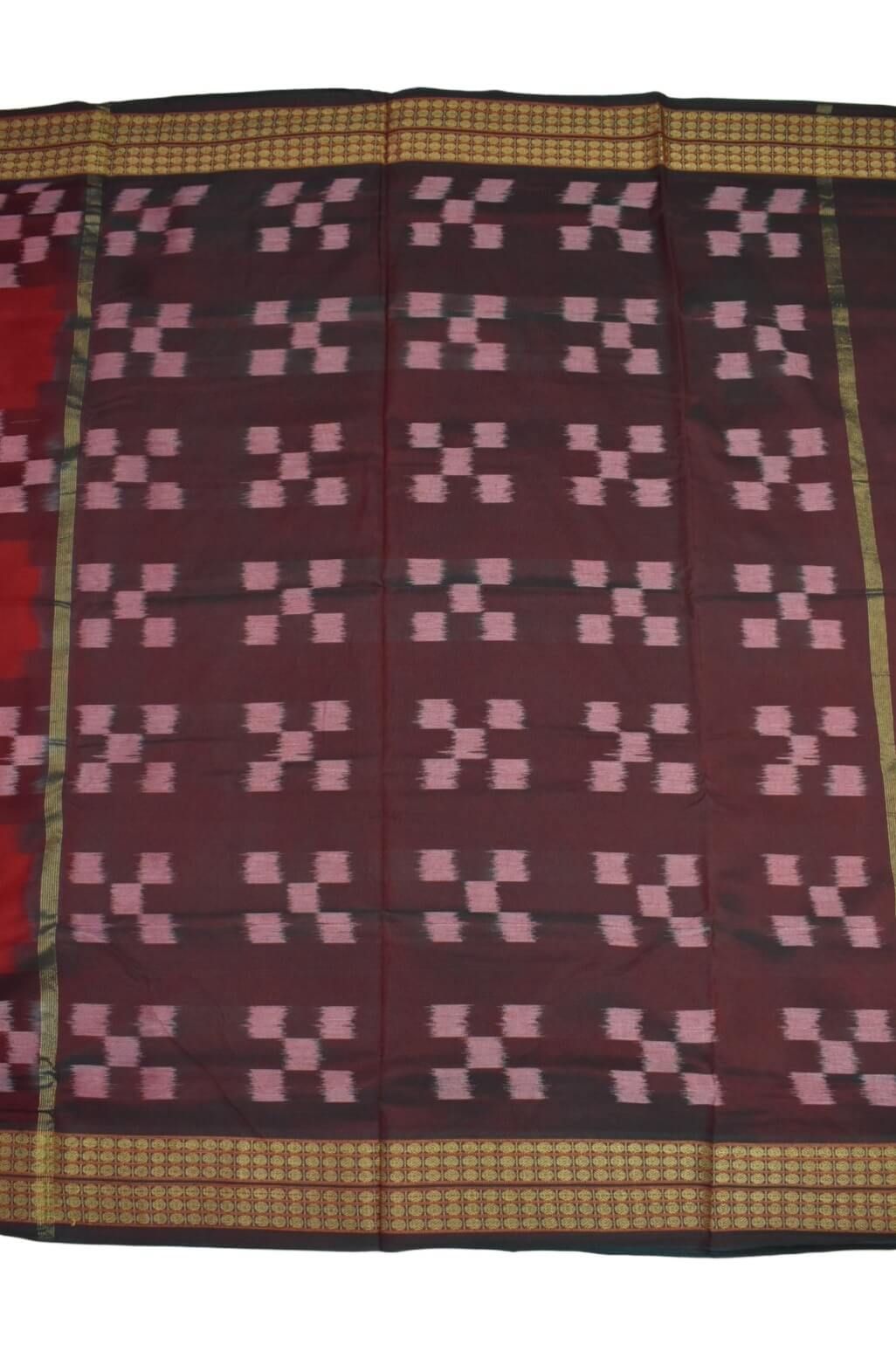Red Colour Sambalpuri Handloom Cotton Saree - Image 2