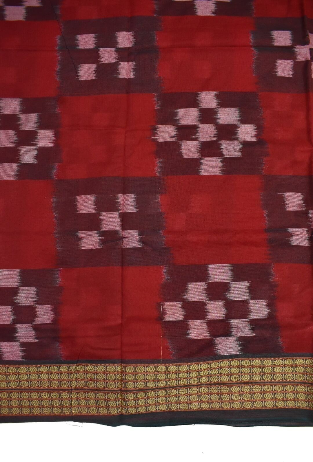 Red Colour Sambalpuri Handloom Cotton Saree - Image 4