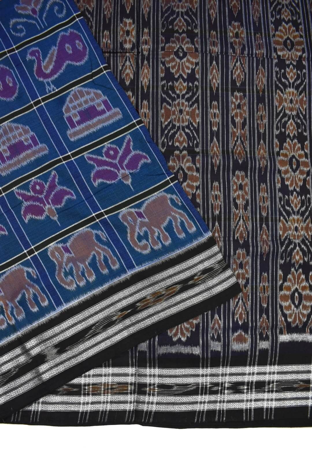 Blue Colour Sambalpuri Handloom Cotton Saree - Image 3