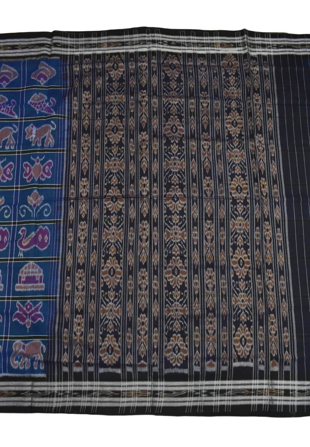 Blue Colour Sambalpuri Handloom Cotton Saree - Image 2