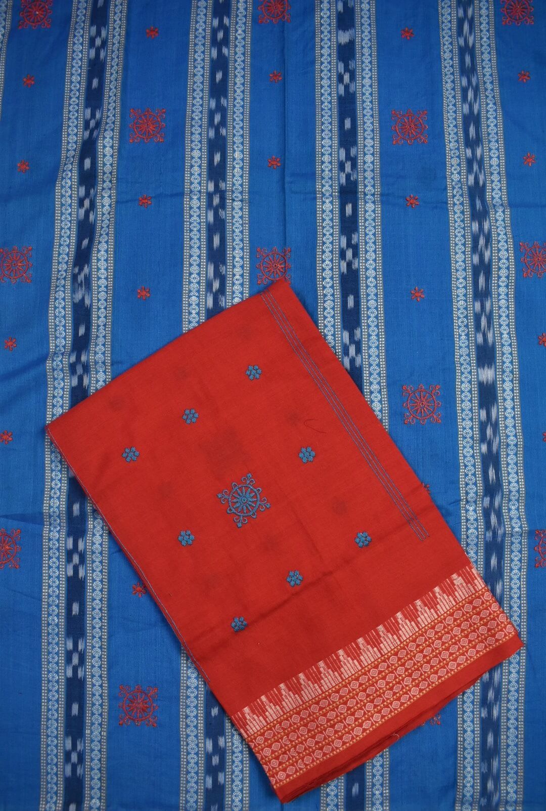 Sky Blue Colour Sambalpuri Handloom Cotton Bomkai Dress Material - Image 3