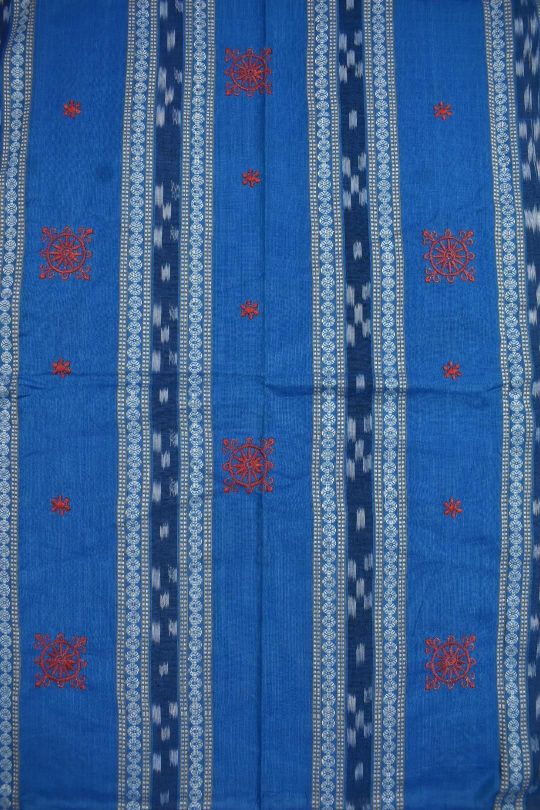 Sky Blue Colour Sambalpuri Handloom Cotton Bomkai Dress Material - Image 5