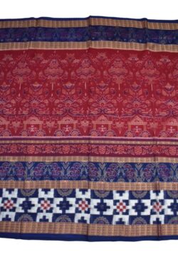 Red Colour Pasapali Border Sambalpuri Handloom Cotton Saree