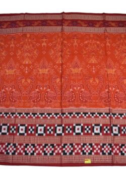 Orange Colour Pasapali Border Sambalpuri Handloom Cotton Saree