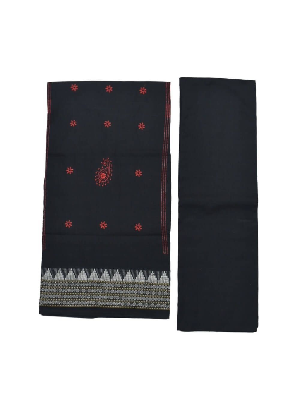 Red Colour Sambalpuri Handloom Cotton Bomkai Dress Material - Image 2