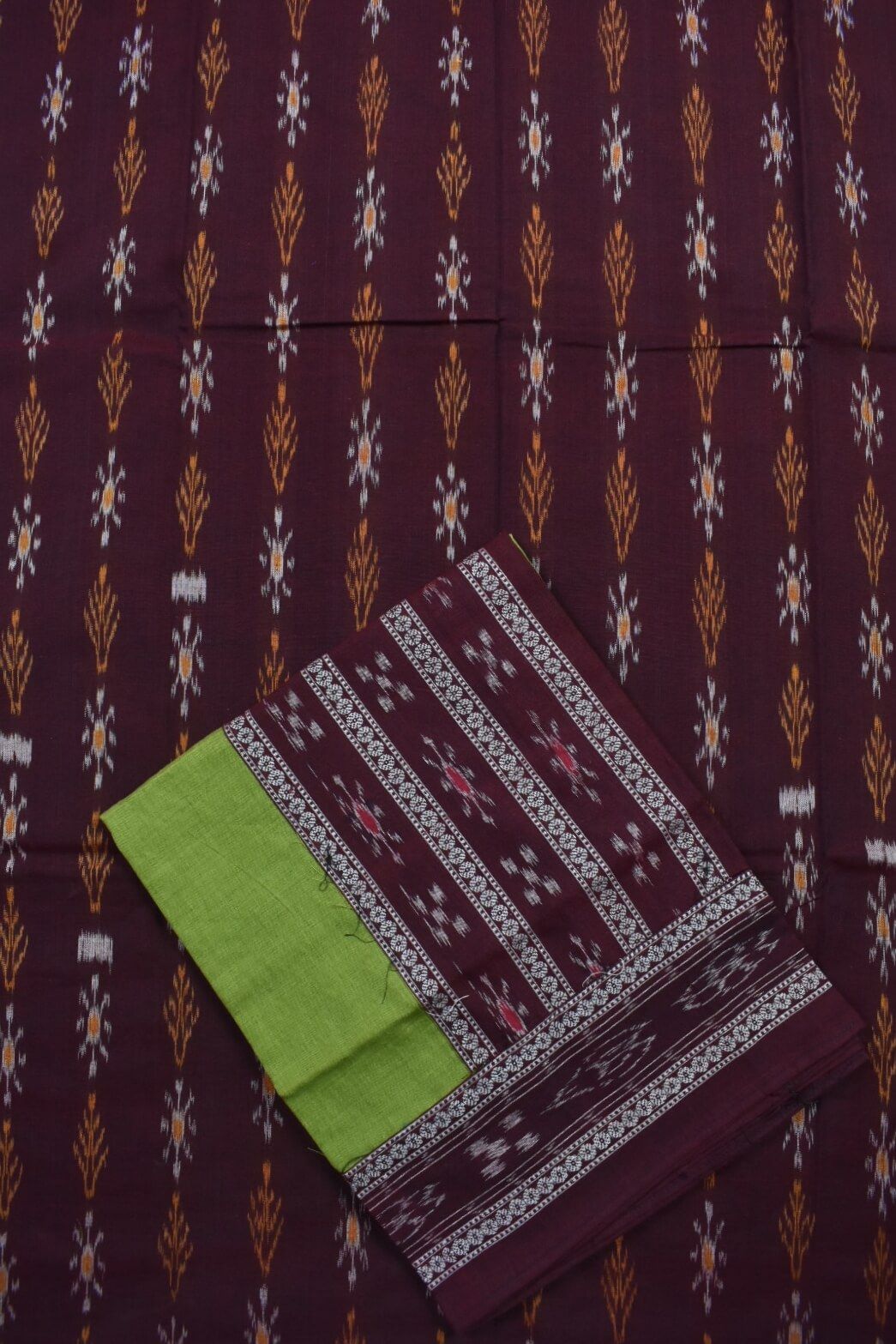 Deep Maroon Colour Sambalpuri Handloom Cotton Bomkai Dress Material - Image 3
