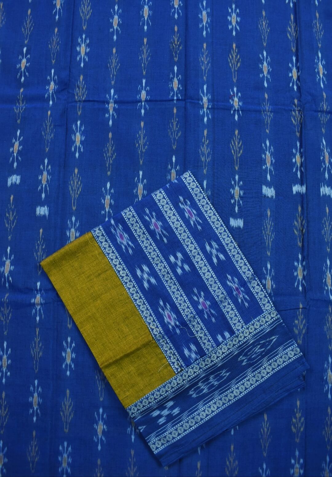 Sky Blue Colour Sambalpuri Handloom Cotton Bomkai Dress Material - Image 3