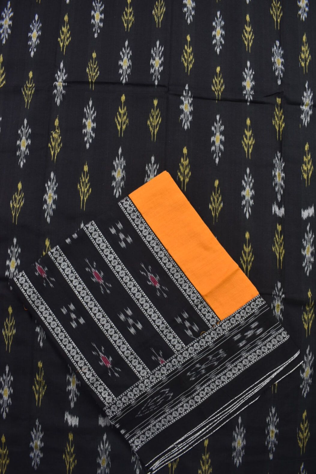 Black Colour Sambalpuri Handloom Cotton Bomkai Dress Material - Image 3