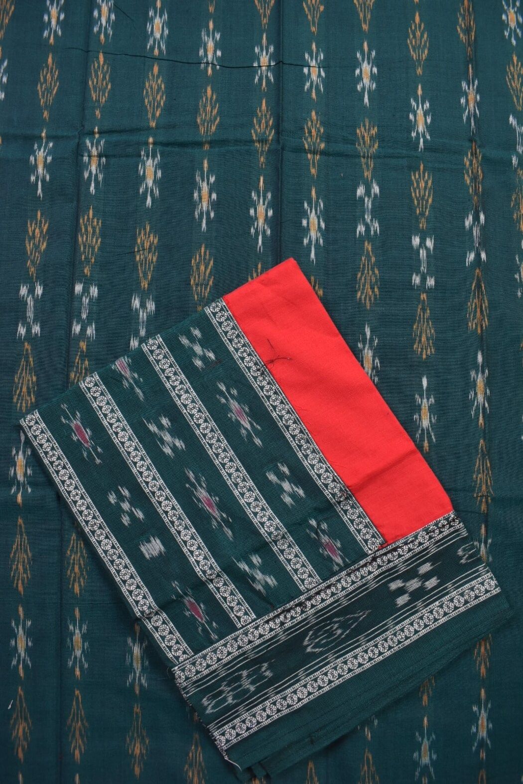 Green Colour Sambalpuri Handloom Cotton Bomkai Dress Material - Image 3