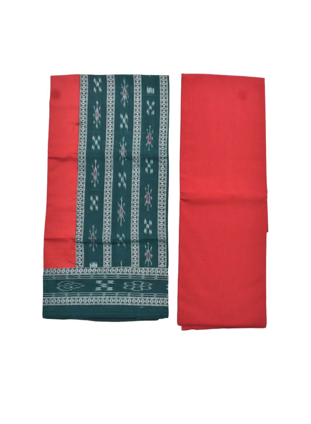 Green Colour Sambalpuri Handloom Cotton Bomkai Dress Material - Image 2