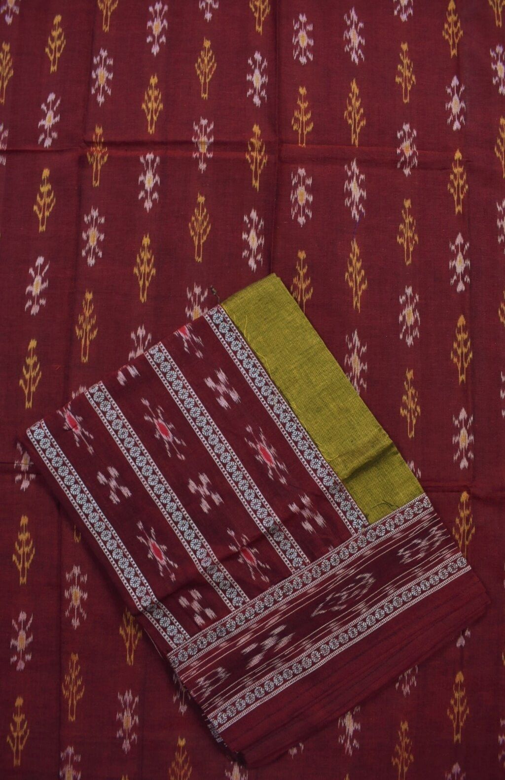 Maroon Colour Sambalpuri Handloom Cotton Bomkai Dress Material - Image 3