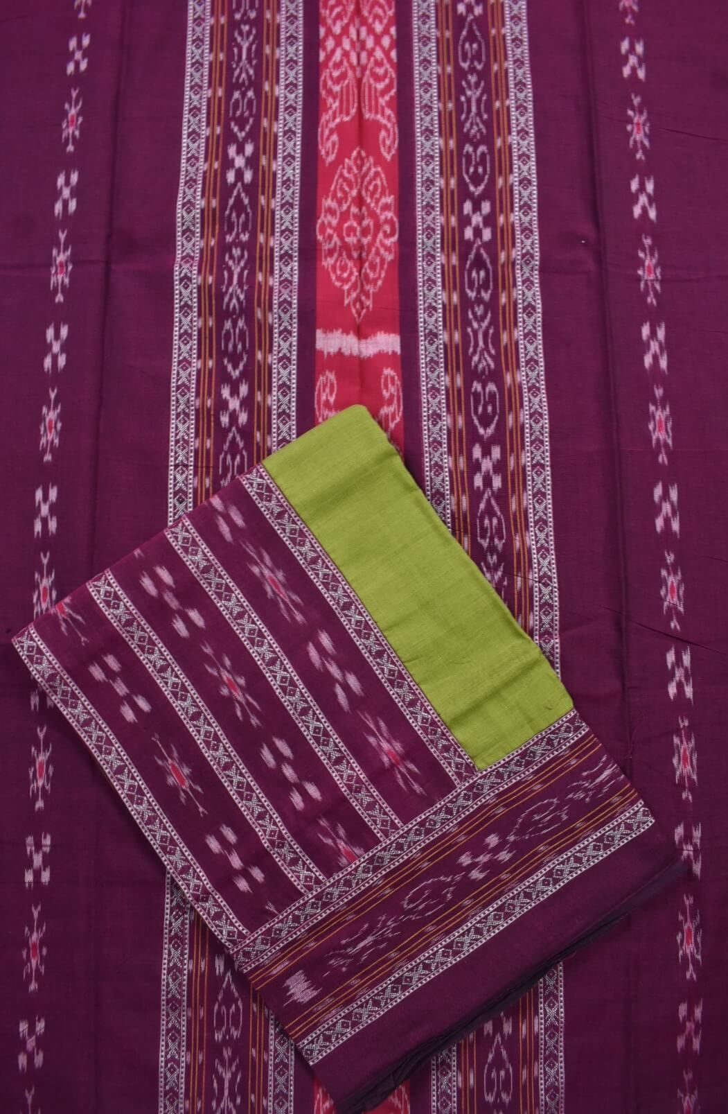 Purple Colour Sambalpuri Handloom Cotton Bomkai Dress Material - Image 3