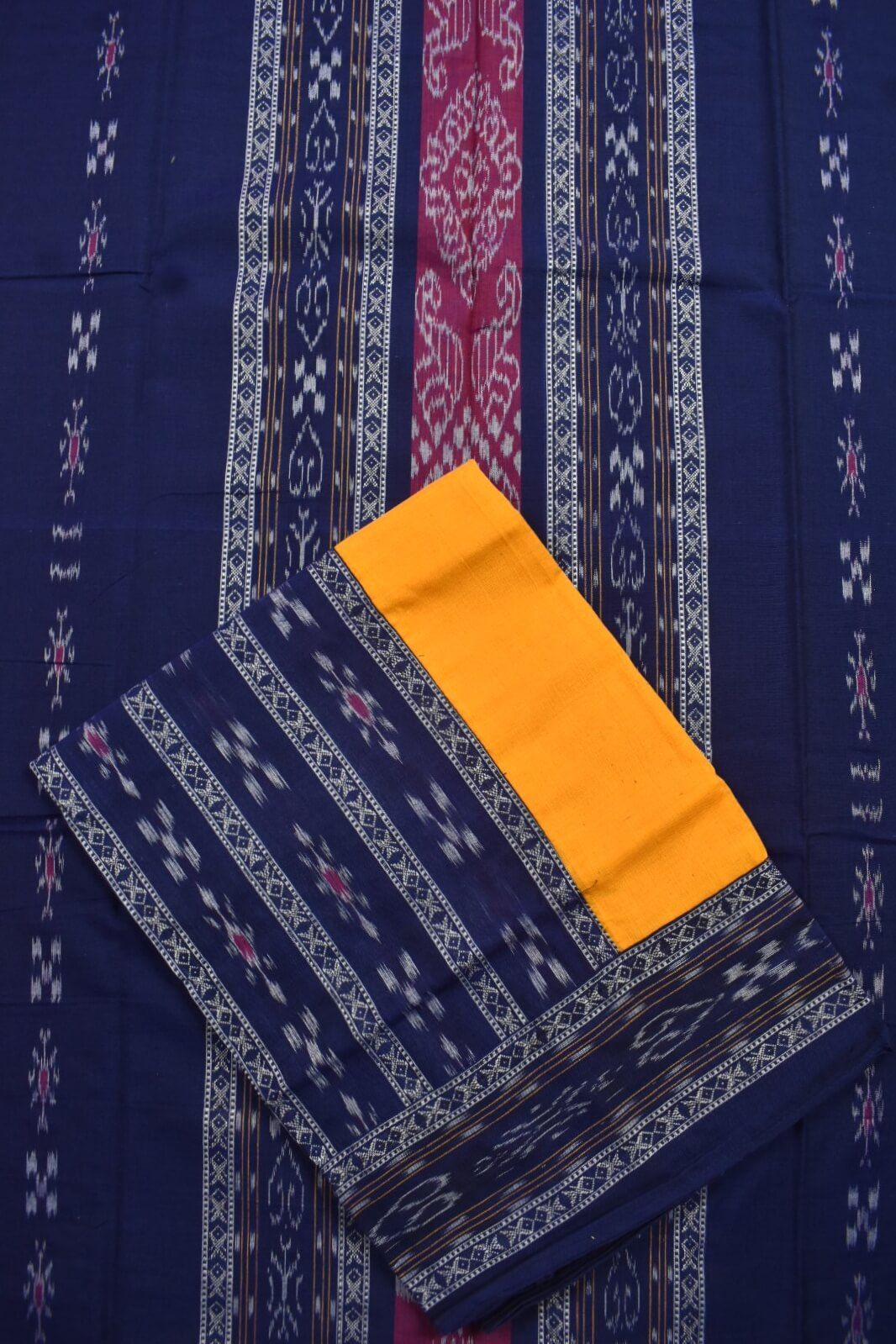 Blue Colour Sambalpuri Handloom Cotton Bomkai Dress Material - Image 3