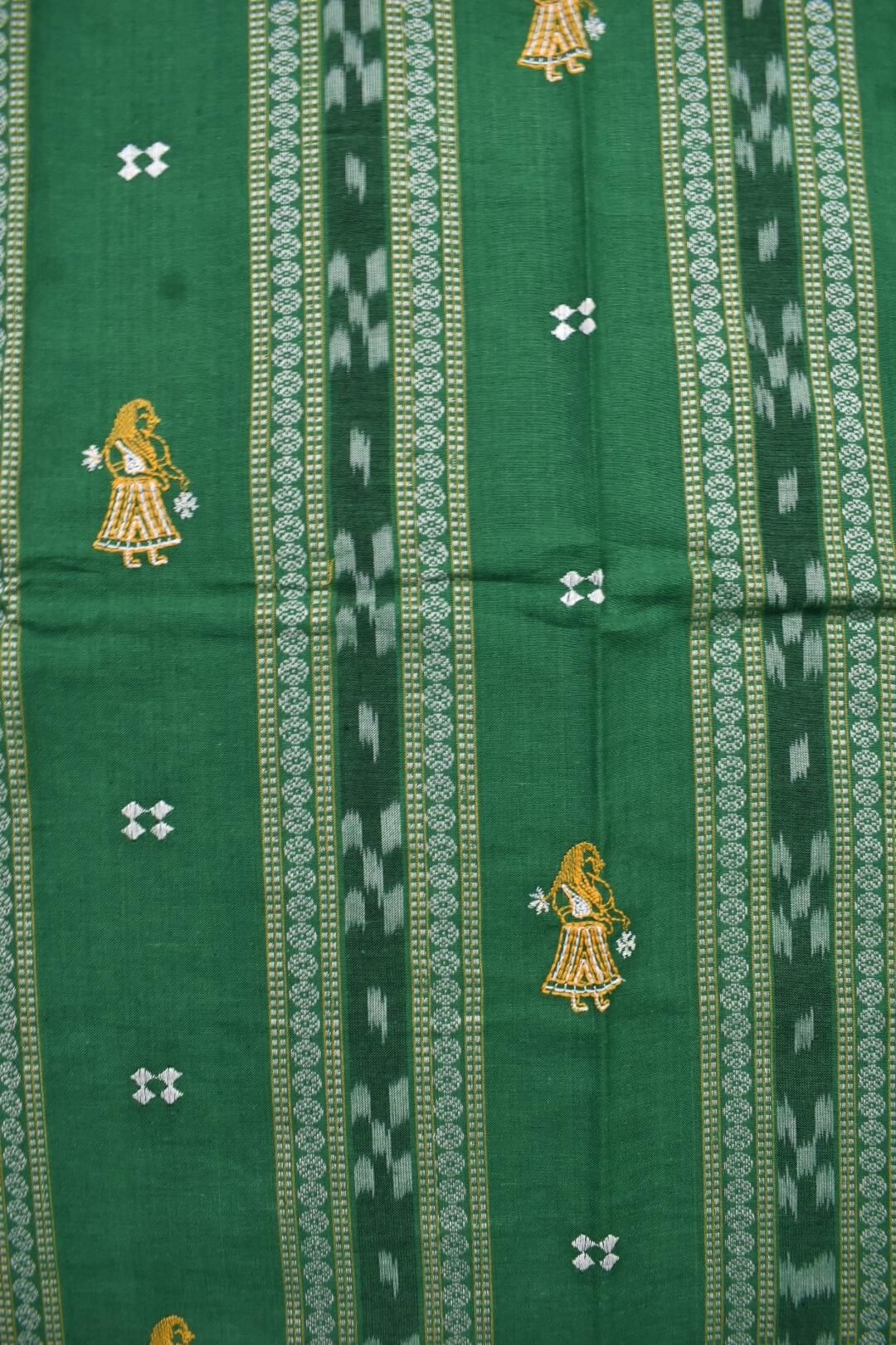 Green Colour Sambalpuri Handloom Cotton Bomkai Dress Material - Image 5