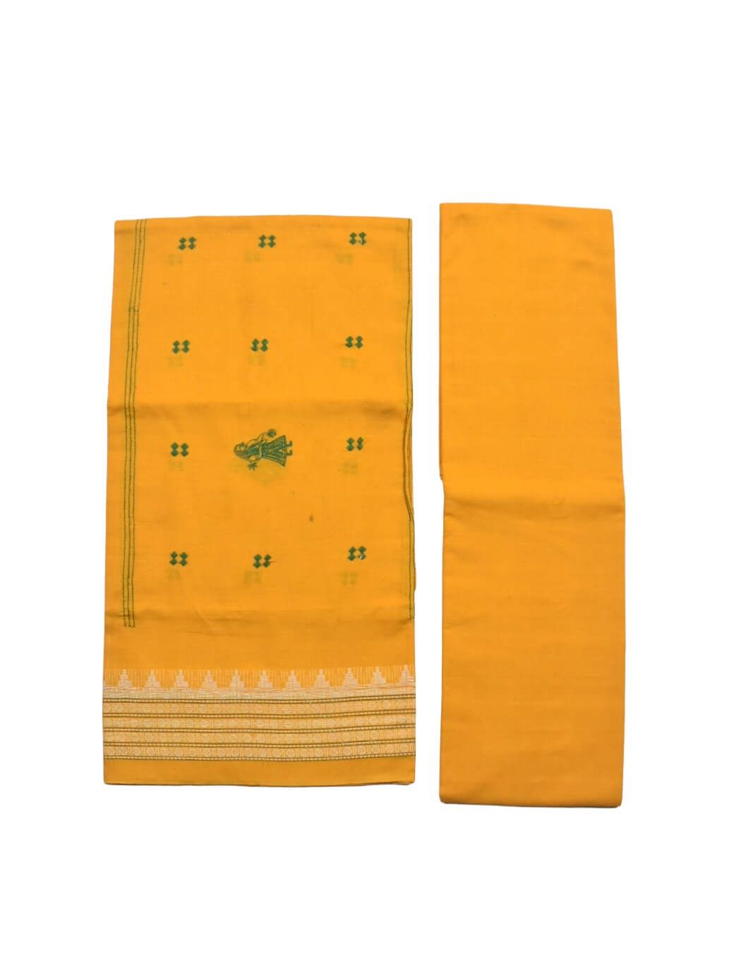 Green Colour Sambalpuri Handloom Cotton Bomkai Dress Material - Image 2