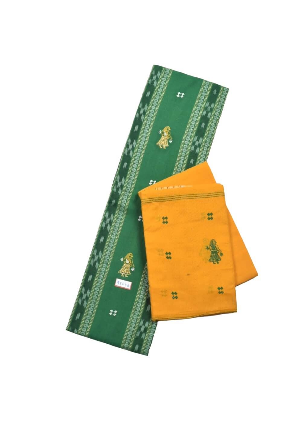 Green Colour Sambalpuri Handloom Cotton Bomkai Dress Material
