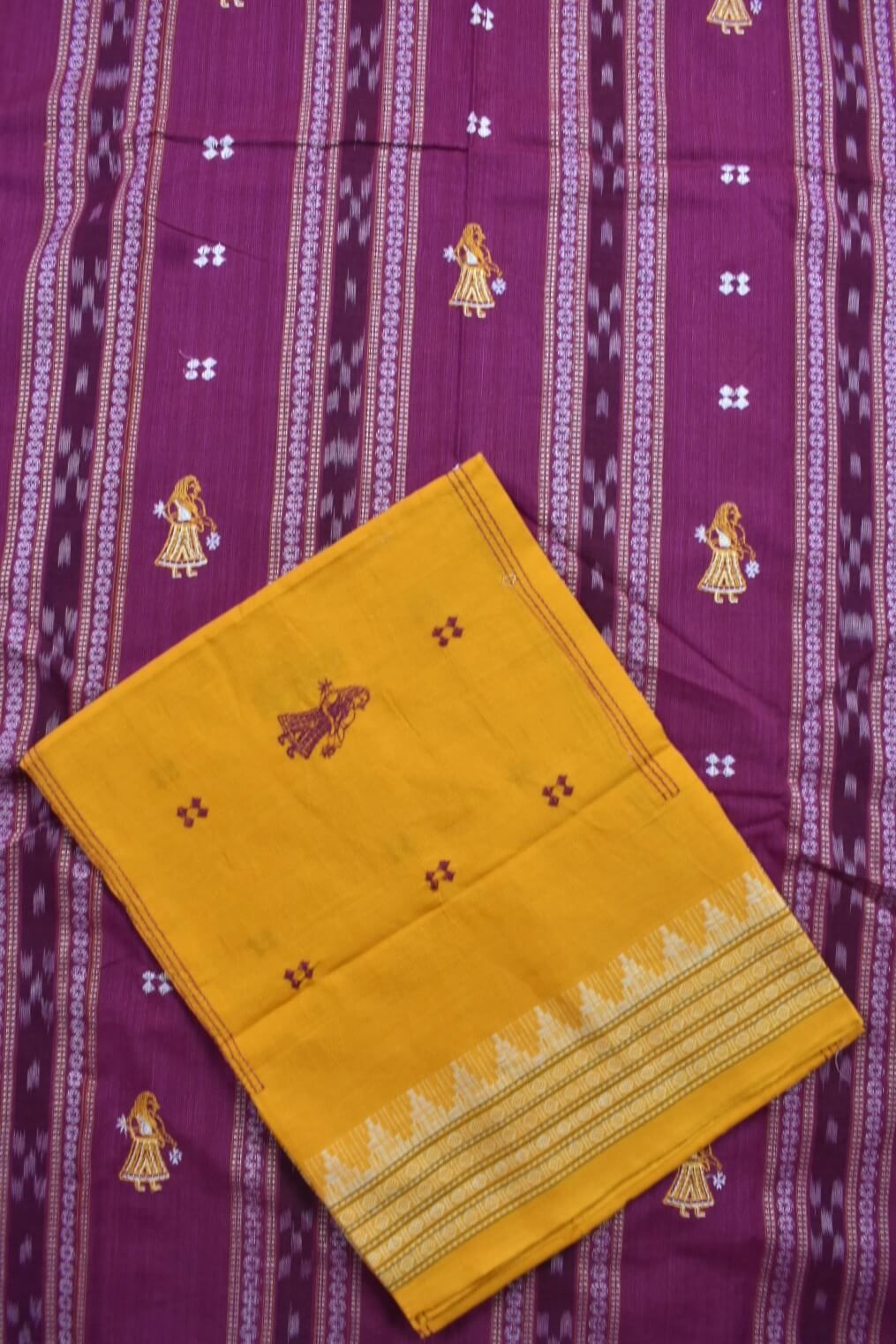 Pink Colour Sambalpuri Handloom Cotton Bomkai Dress Material - Image 3