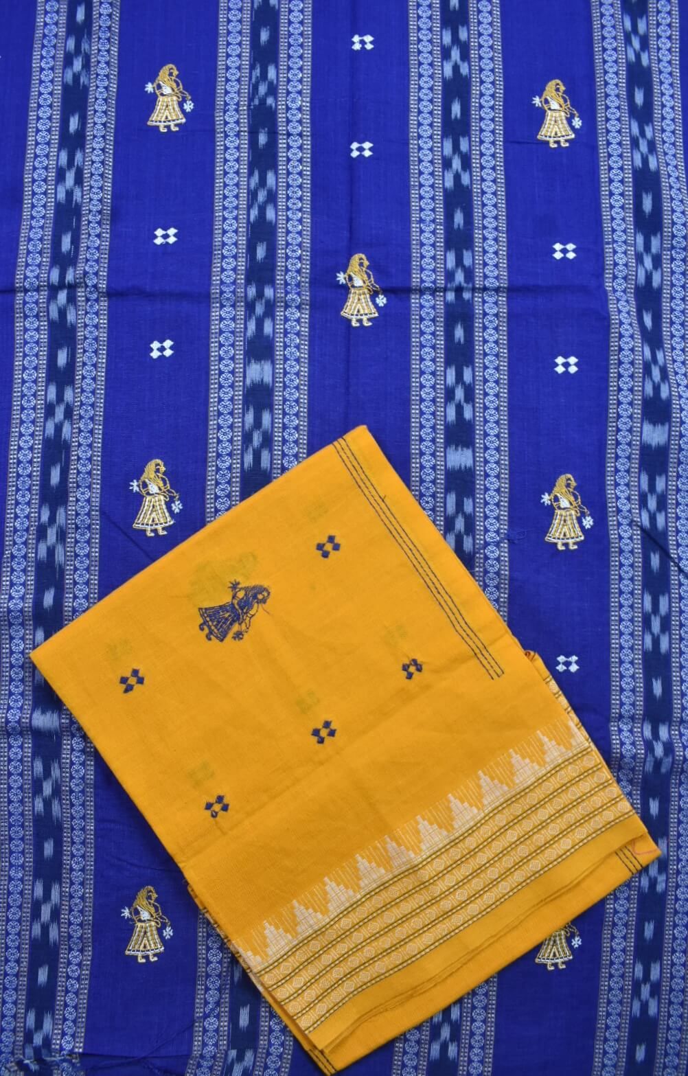 Blue Colour Sambalpuri Handloom Cotton Bomkai Dress Material - Image 3