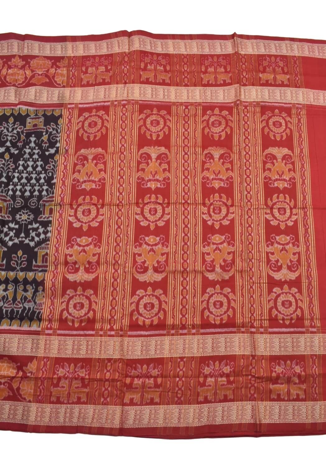 Black-Red Combination Doubke Border Sambalpuri Handloom Cotton Saree - Image 2