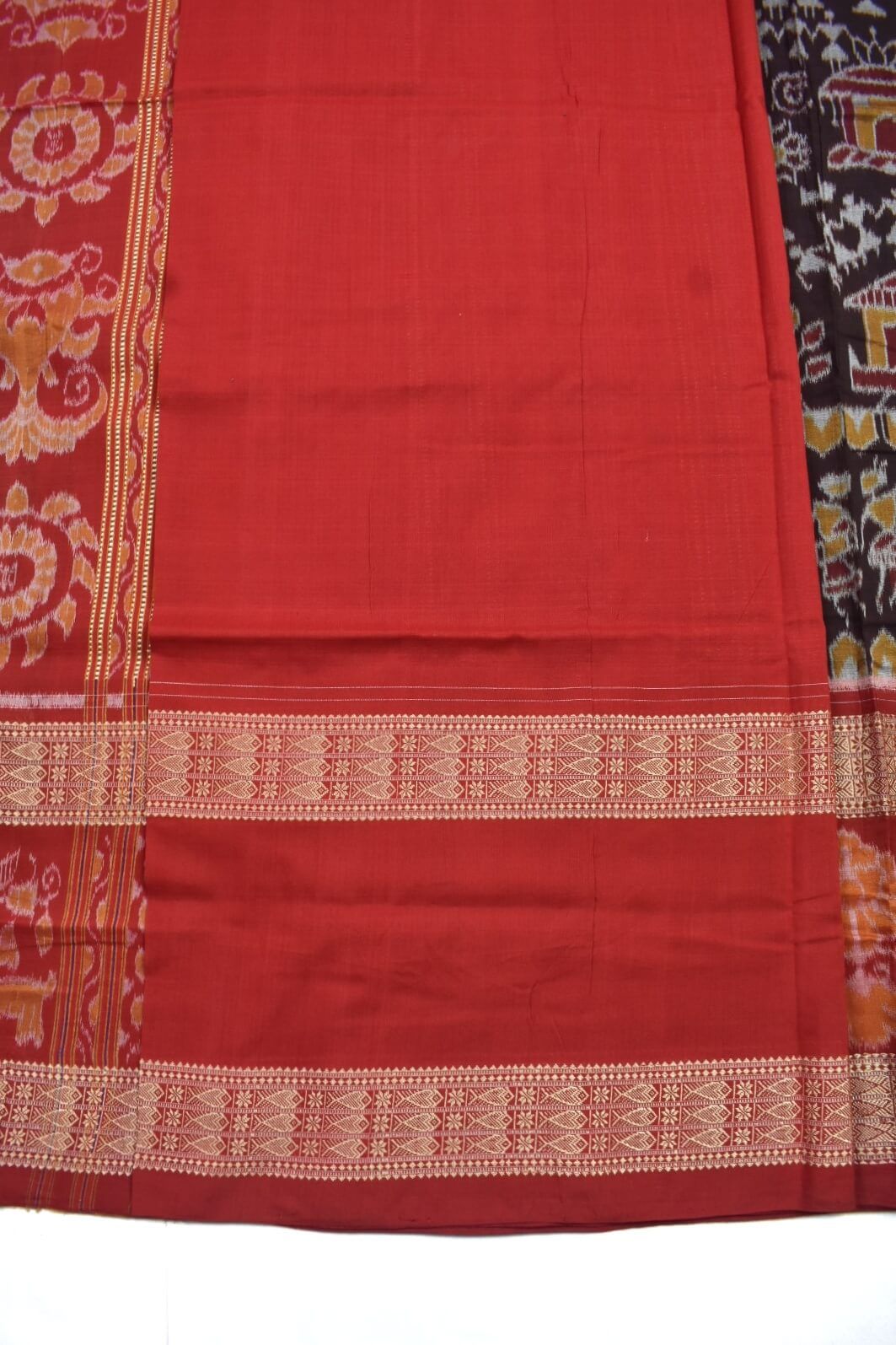 Black-Red Combination Doubke Border Sambalpuri Handloom Cotton Saree - Image 5