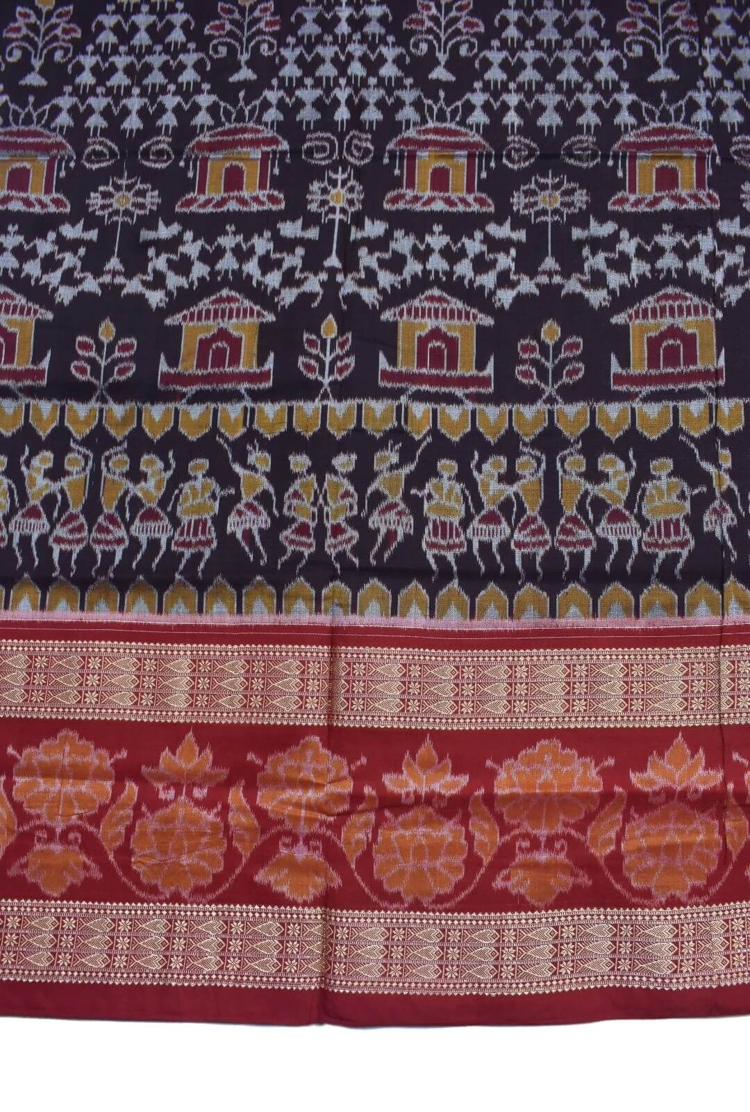 Black-Red Combination Doubke Border Sambalpuri Handloom Cotton Saree - Image 4
