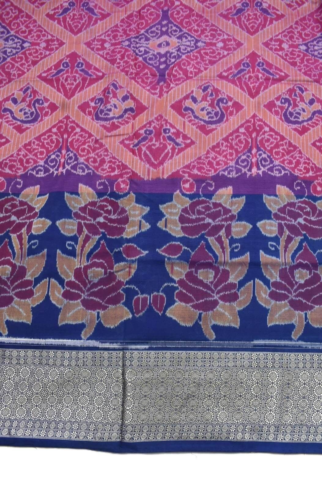 Pink-Blue Combination Sambalpuri Handloom Cotton Saree - Image 4