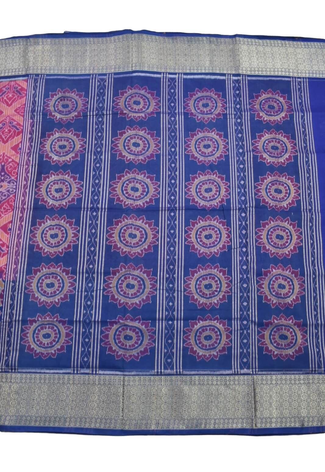 Pink-Blue Combination Sambalpuri Handloom Cotton Saree - Image 2